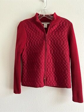 Peter Martin Jacket Women's Petite Size MP Red Zipper Front Sweater Quilted
